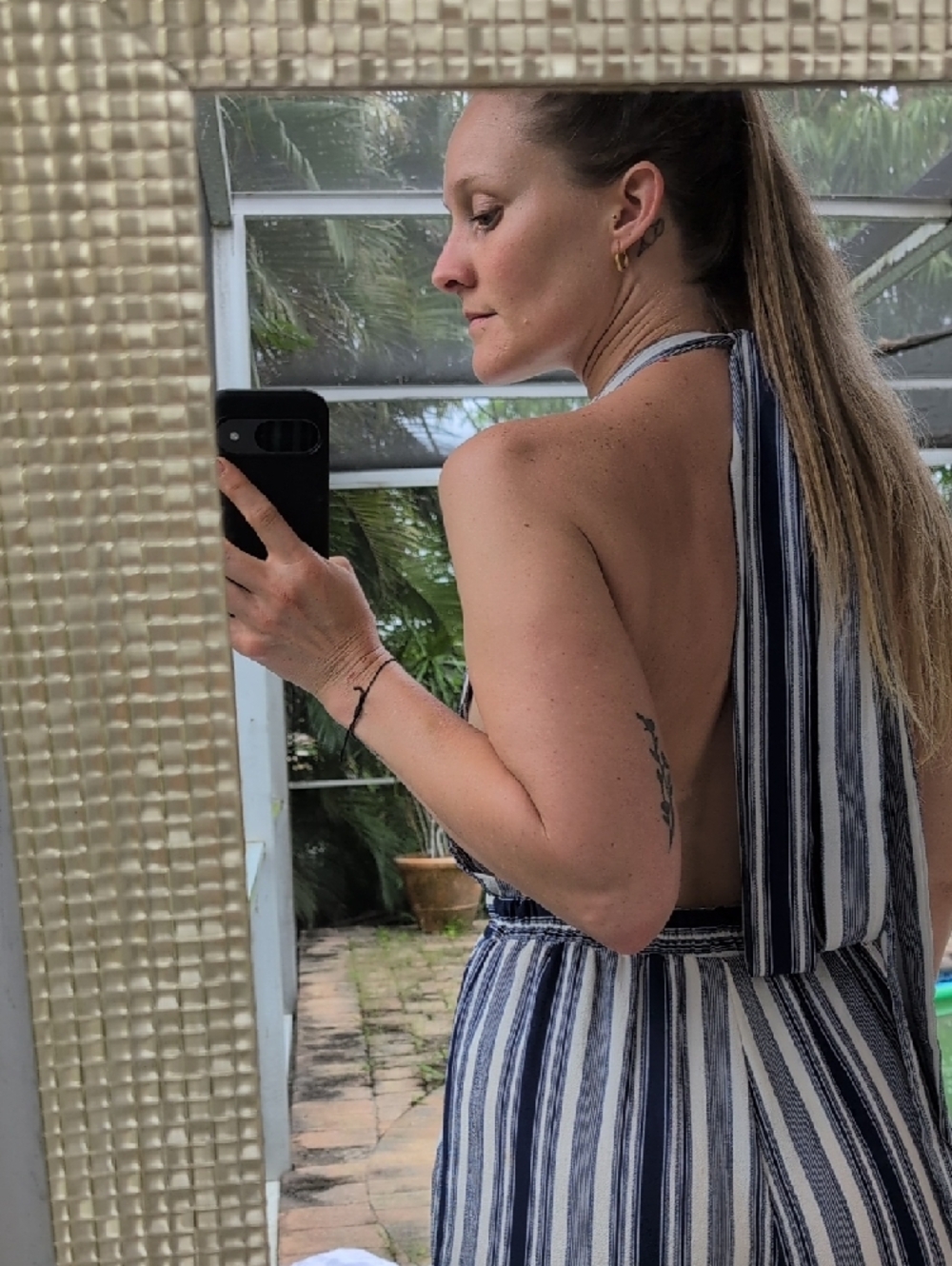 Lulu's Navy & White Halter Wide Leg Jumpsuit - Picture 3 of 8